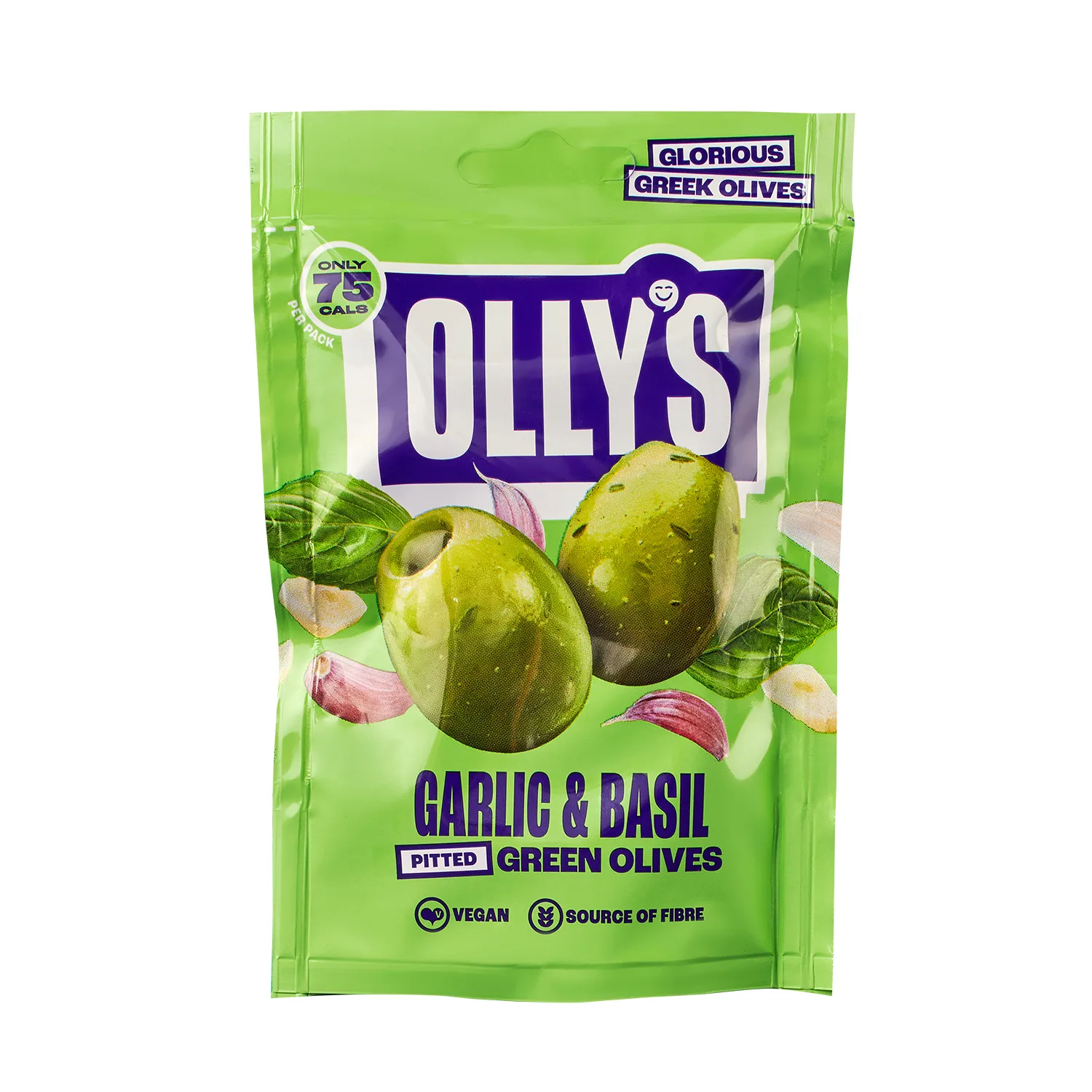Olly's Olives - The Connoisseur Garlic & Basil Green Olives - 50g